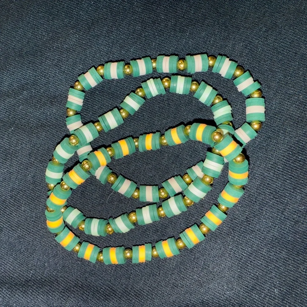 🐠 Chic Green  and Gold stretchy Bracelet Set
